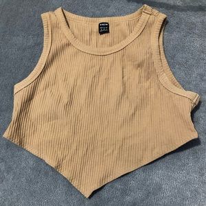 Asymmetrical Hem Rib-knit Crop Tank Top